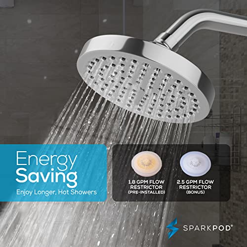 Sparkpod 6" Rain Shower Head With 6" Shower Arm - High Pressure Rain - Luxury Modern Look - No Hassle Tool-Less 1-Min Installation (Luxury Polished Chrome) #TOP3