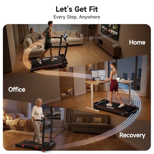 Image of RHYTHM FUN Treadmill with Incline, Walking Pad with Handle Bar,300lbs Walking Pad with APP, Portable Folding Walking Treadmills for Home /Office with Low Noise