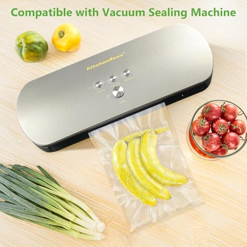 KitchenBoss Vakuumierbeutel Vakuumierfolie 5 Rollen: 28 x 300 cm Vakuumbeutel-Lebensmittel für Vakuumiergerät Und Sous Vide, Einschweißfolie Reißfest und Kochfest