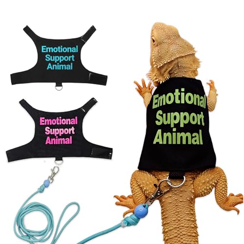 Image of Bearded Dragon Lizards Clothes with Leash Set - Cute Lizard Reptile Small Animal Adjustable Harness Clothes for Walking Outdoor Security Costume Photo Prop(Green