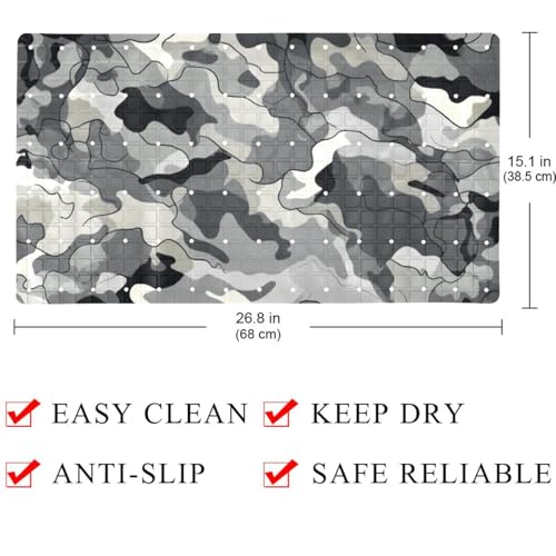 Alfombrilla de baño gris camuflaje extralarga de PVC con ventosas 5