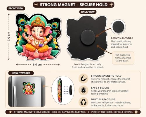 Image of Capio Art Lord Ganesha Fridge Magnet for Refrigerator | Ganpati Bappa Decorative Magnet for Home, Kitchen & Office | Hindu Religious Magnet | Magnetic Gift for Housewarming, Diwali & Ganesh Chaturthi