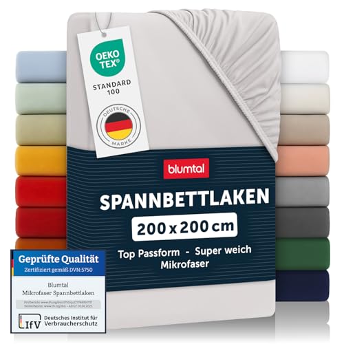 Blumtal® Spannbettlaken 200x200x30cm aus Microfaser - Oekotex zertifiziertes Bettlaken Spannbettlaken in Moonlight Grey - Grau – Ansicht 1
