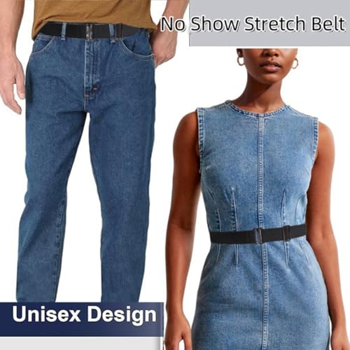 Women No Show Stretch Belt Invisible Elastic Web AdjustableStrap Belt with Flat Buckle for Jeans Pants Dresses4