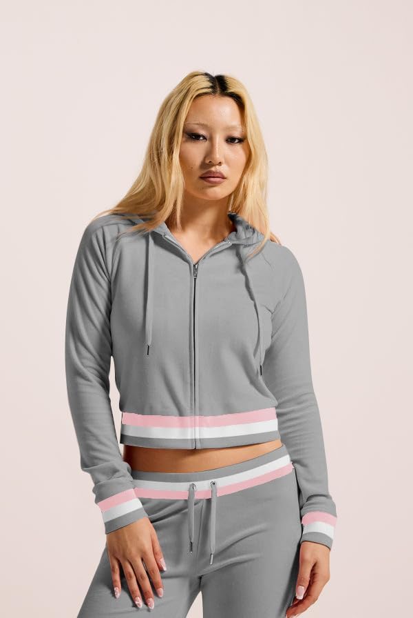 yidengymx Velour Tracksuit for Women, Womens Velvet Color Block Long Sleeve Hoodie Flare Pants 2 Piece Outfits with Pockets - Image 7