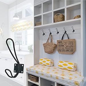 YMAISS 5 Packs of Rustic Heavy Duty Double Coat Hooks,Vintage Wall Mounted Hangers,Metal Decorative Entryway Hat Hook Black Big, Farmhouse Shabby Chic Hanging Look with Screws Included YMAISS 5 Packs of Rustic Heavy Duty Double Coat HooksVintage Wall Mounted HangersMetal Decorative Entryway Hat Hook Black Big Farmhouse Shabby Chic Hanging Look with Screws Included