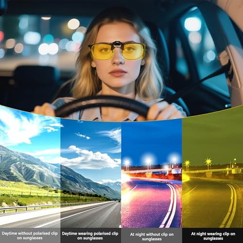 Image of Hifot Clip on Sunglasses 4 Pack,Polarized Lens Fit Over Prescription Glasses,Flip up Rimless Sunglasses