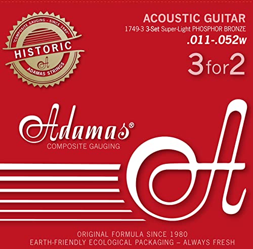 Adamas Strings for Acoustic Guitar Phosphor Bronze Historic Reissue Set of 3 Super-Light .011 1749-3