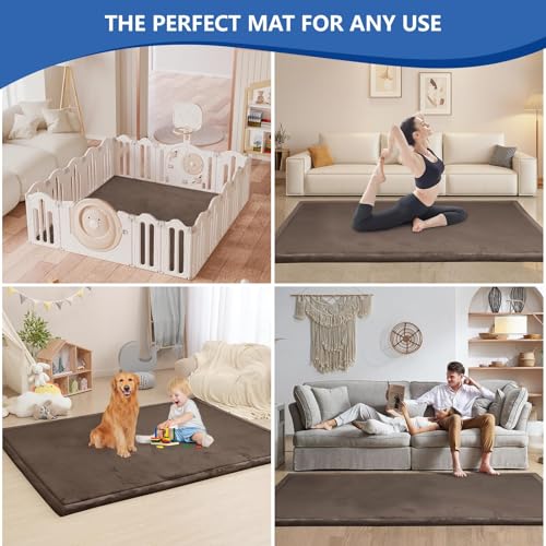 Image of Baby Play Mat for Floor,1.3 inch Thick Elasti-Foam 74x50 Playpen Mat for Toddlers Infant kids,Water-Repellent Soft Coral Velvet for Tummy Time, Non-Slip Backing for Crawling,Tatami Style(Dark Brown)