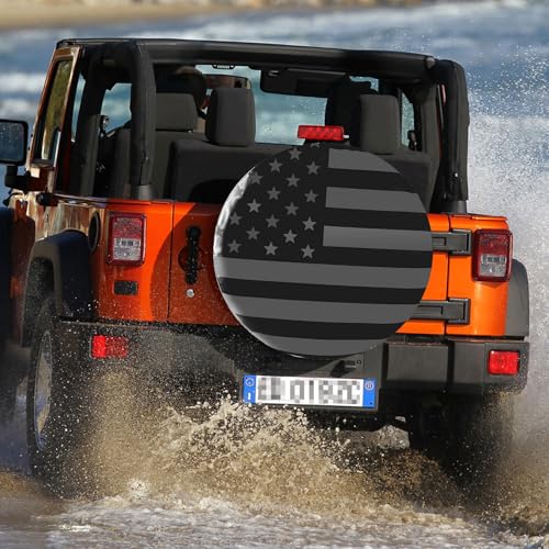 Image of National Flag Spare Tire Cover, Universal Fit for Jeep, Trailer, RV, SUV, Truck,Tough Tire Wheel Soft Cover, Camper Wheel, Weatherproof Tire Protectors (BlackGrey, 16 inch for Tire Φ 30 inch-31 inch)