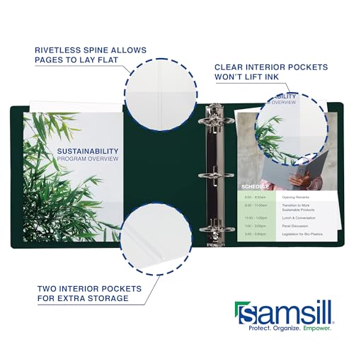 Image of Samsill Durable 1.5 Inch Binder, D Ring Binder, Customizable Clear View Cover, Forest Green, Holds 350 Pages