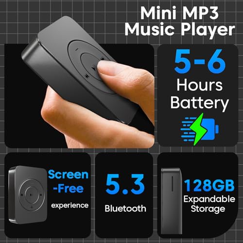 Image of Sounce Bluetooth 128GB MP3 Player Built-in Speaker HiFi Lossless Portable Audio Player for Running Gym Travel Study Expandable 128GB Mini Music Player Screen-Free Digital Media Device Matte Black