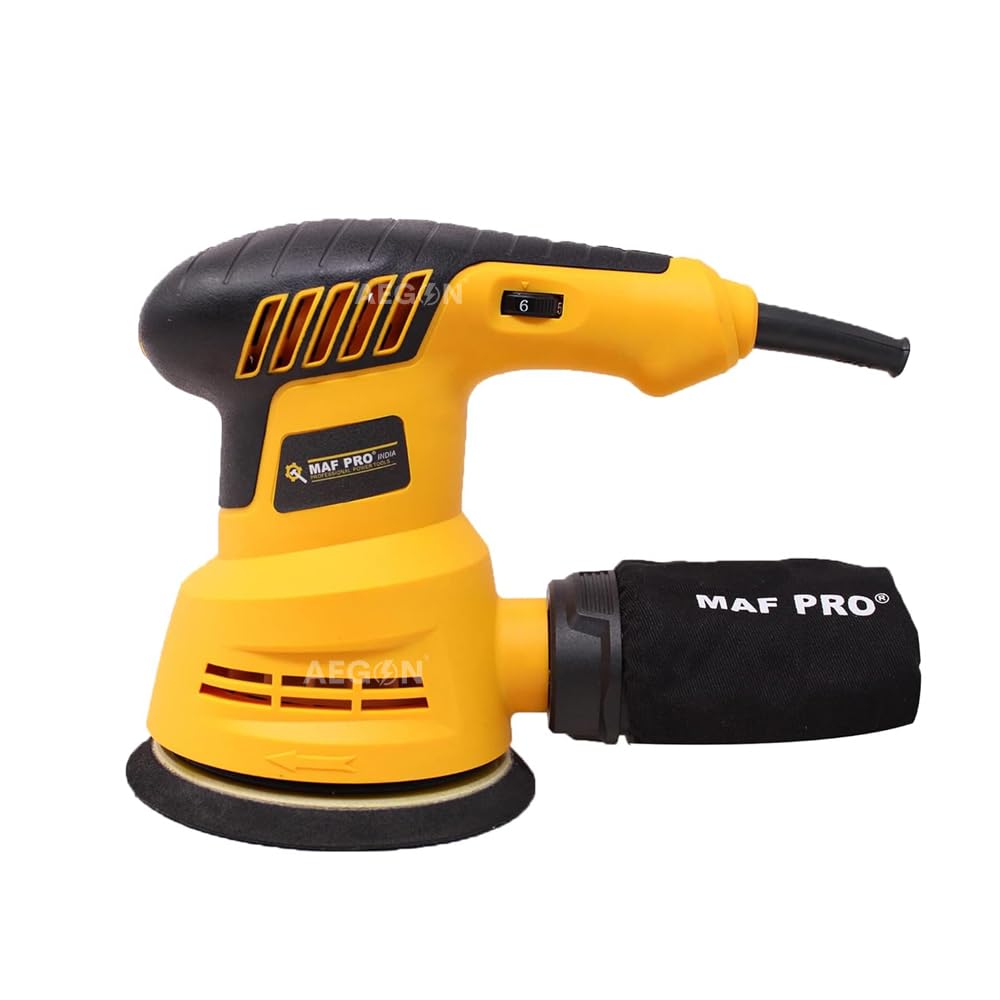 MAF PRO MRS3508 350W 12000RPM Rotary Sander with Sand Paper | Variable Speed, Copper Armature | 125mm Disc | Low Vibration | Dust Collection Port | for Wood, Metal & Plastic Surface Prep