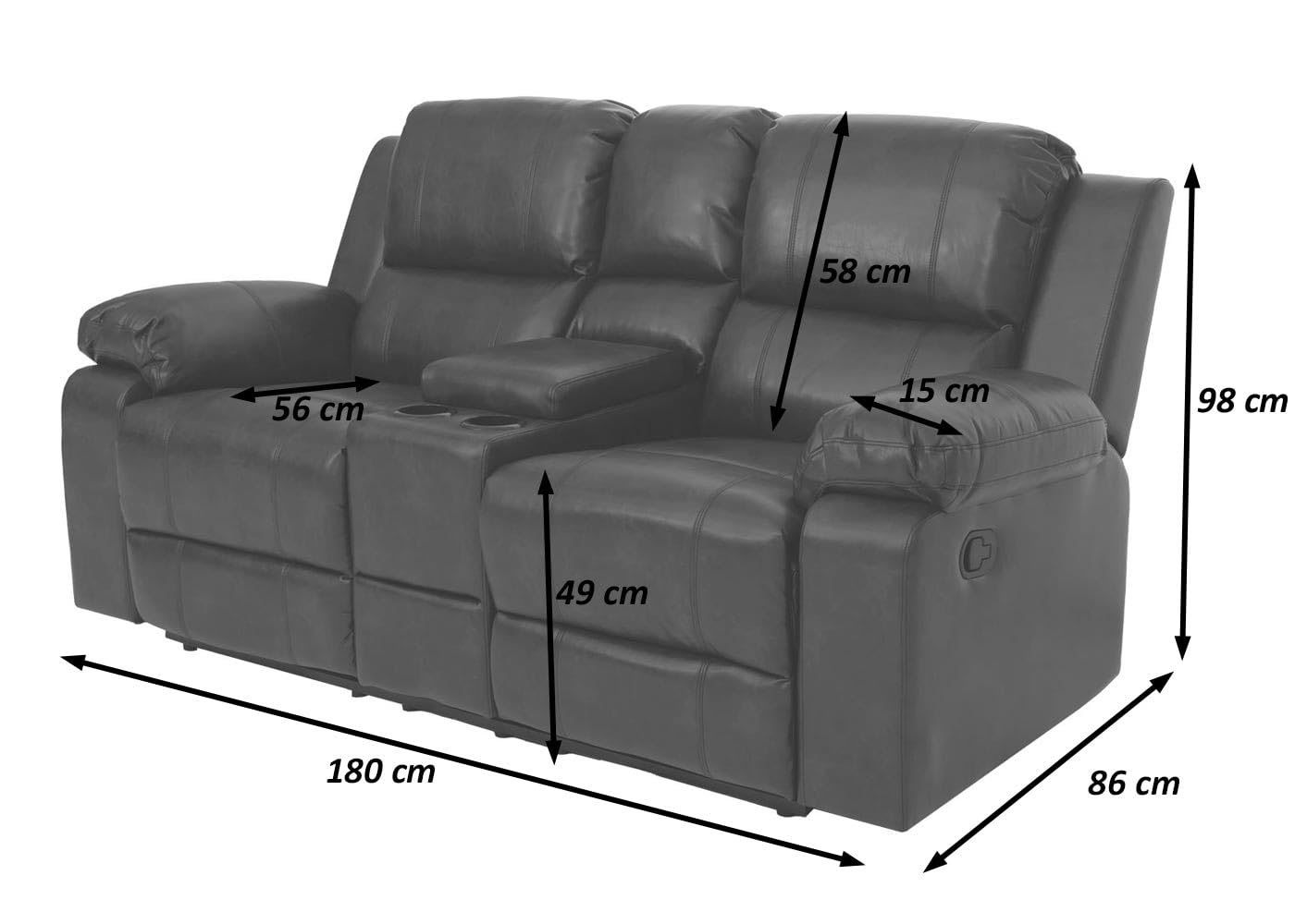 Mendler 2er Kinosessel HWC-H29, Relaxsessel Fernsehsessel Zweisitzer, Getränkehalter Soft Touch Kunstleder MVG - schwarz-braun