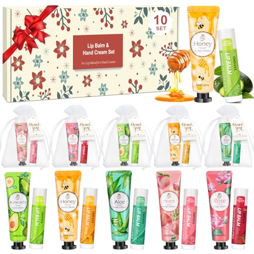 20 Pack Bulk Gifts Lip Balm Bulk and Hand Cream Gift Set With Organza Bag Thank You Card Thank You Gift Bridal Wedding Favors & Baby Shower Wedding Gifts For Guests Christmas Gift Stocking Stuffers