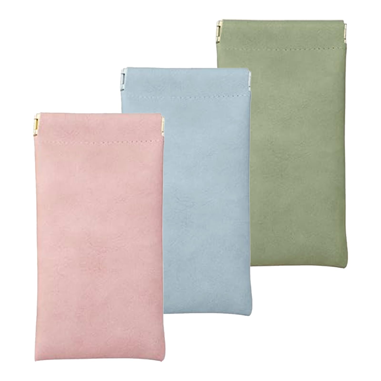 3 Pack Leather Eyeglasses Case PU Soft Sunglasses Pouch for Women, Portable Squeeze Top Women's Glasses Cases