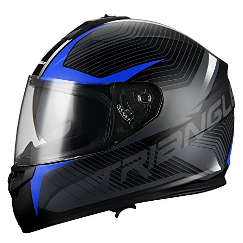 TRIANGLE Full Face Dual Visor Matte Black Street Bike Motorcycle Helmet (Large, Matte Blue)