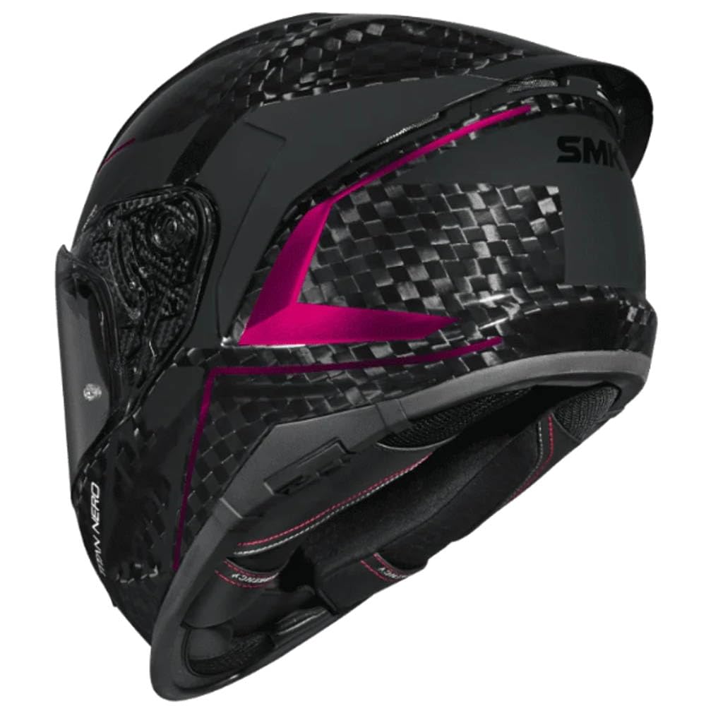 SMK Titan Carbon Nero Rosa Cromado - Casco de Moto Integral en Fibra de Carbono con Visor Solar Interior, Unisex Helmets Hombre y Mujer, Homologado 22.06