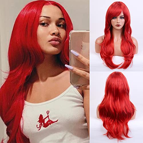 Perruque blonde UNICRON rouge pour femmes et filles avec frange pour cosplay, fête, Halloween Cover