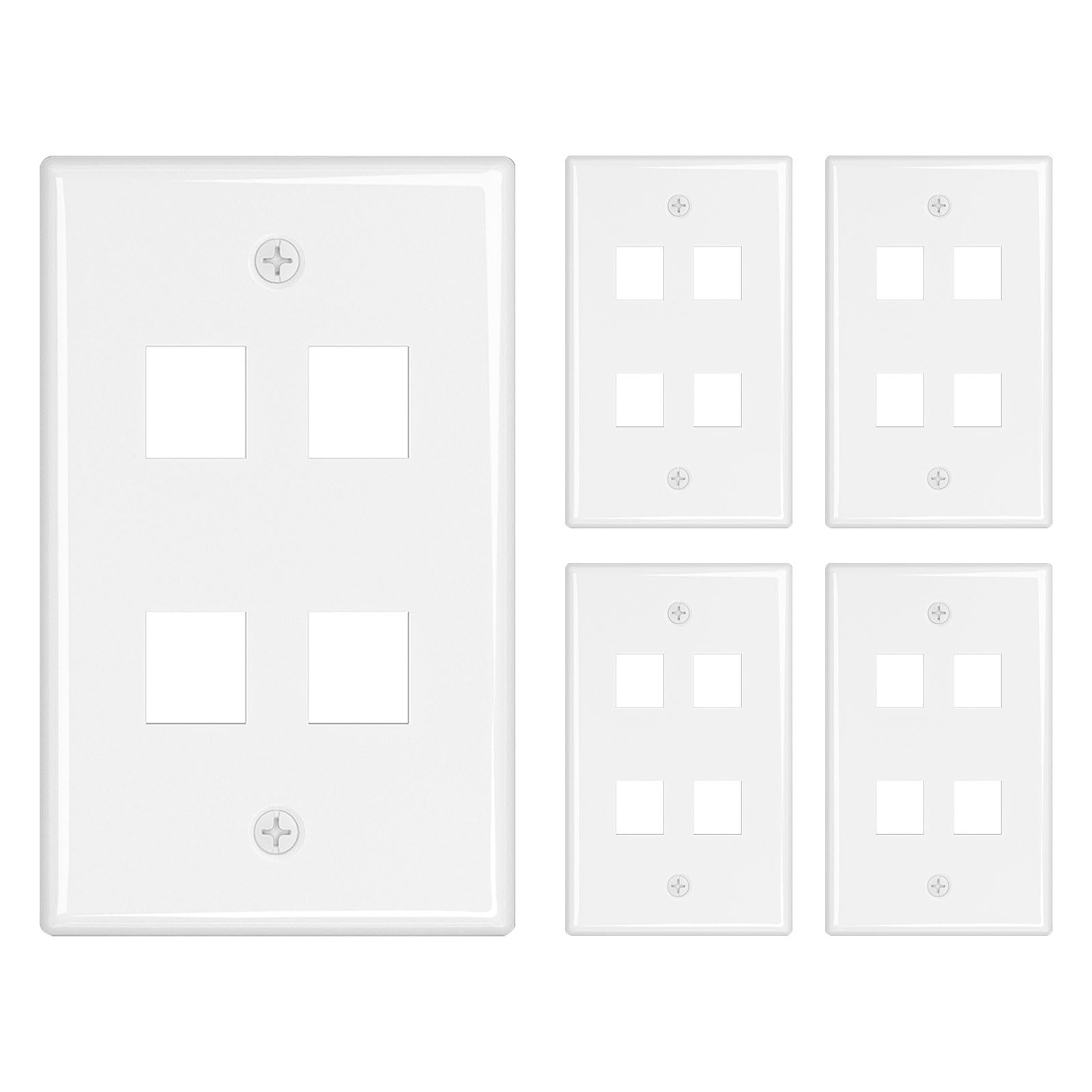 iwillink 4-Port Keystone Wall Plate, 5-Pack White