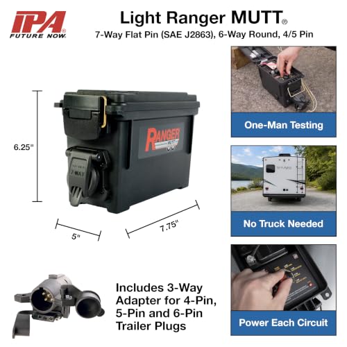 Image of Innovative Products of America Light Ranger MUTT: USA Made Universal Portable & Water-Resistant Trailer Light Tester for 7-Way Spade (J2863) with Adapter (Compatible with Milwaukee 18V Batteries)