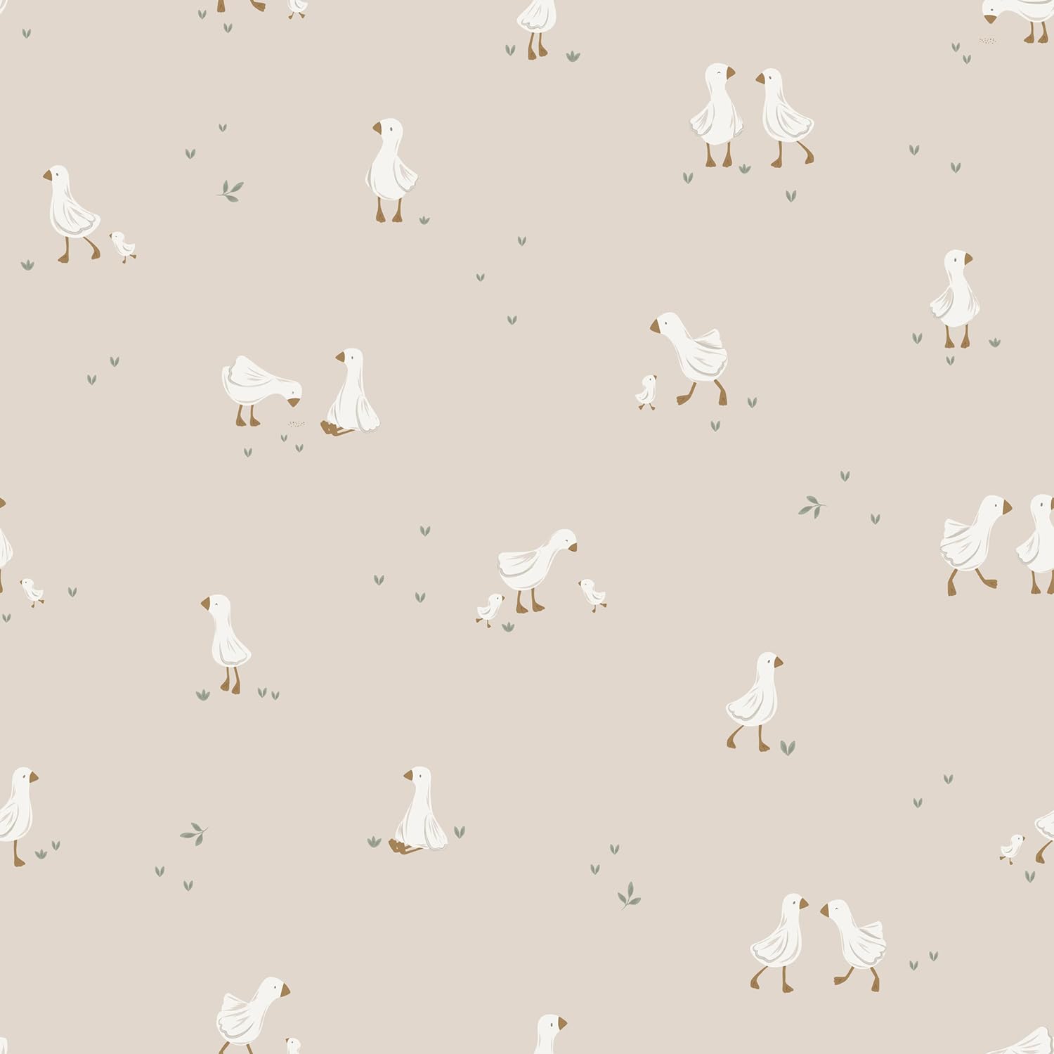 Little Dutch Tapete Vliestapete für Kinderzimmer Kleine Gans - Newborn Naturals beige 10 m x 0,53 m
