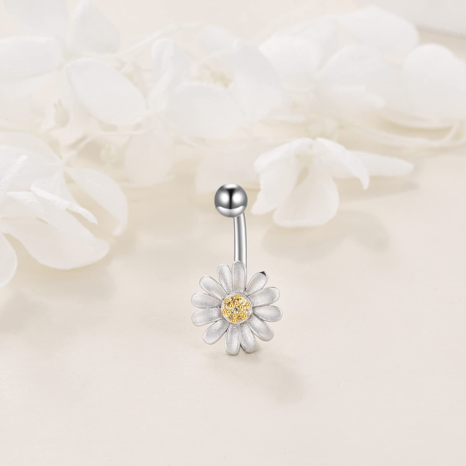YFN Sterling Silber Gänseblümchen/Schmetterlinge/Sonnenblumen/Bienen Bauchnabel Ringe Blume Piercing-Schmuck für Frauen Mädchen Hypoallergen