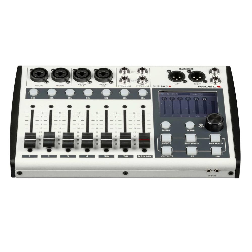 Proel DIGIPAD8 - Mixer Consolle di mixaggio digitale professionale con interfaccia di comando WI-FI incorporata, per tablet o PC con l'app dedicata per iOS, Android, MacOS e Windows, Bianco