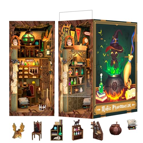 Fsolis Book Nook kit - Miniatur Zauberbibliothek mit LED-Beleuchtung -...