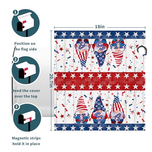 Image of Patriotic Gnomes Mailbox Cover Magnetic 4th of July Elf USA Stars Independence Day Mailbox Wrap Post Cover Standard Size 21 inchx18 inch for Garden Yard Outdoor Outside Holiday Decor