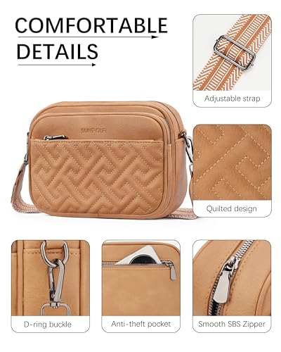 Image of Crossbody Bags for Women,Multi-Pocket Leather Crossbody Purse | RFID Blocking Pockets,Fits iPad,Adjustable Wide Strap,Quilted Exterior,8 Card Slots,Gift Ready