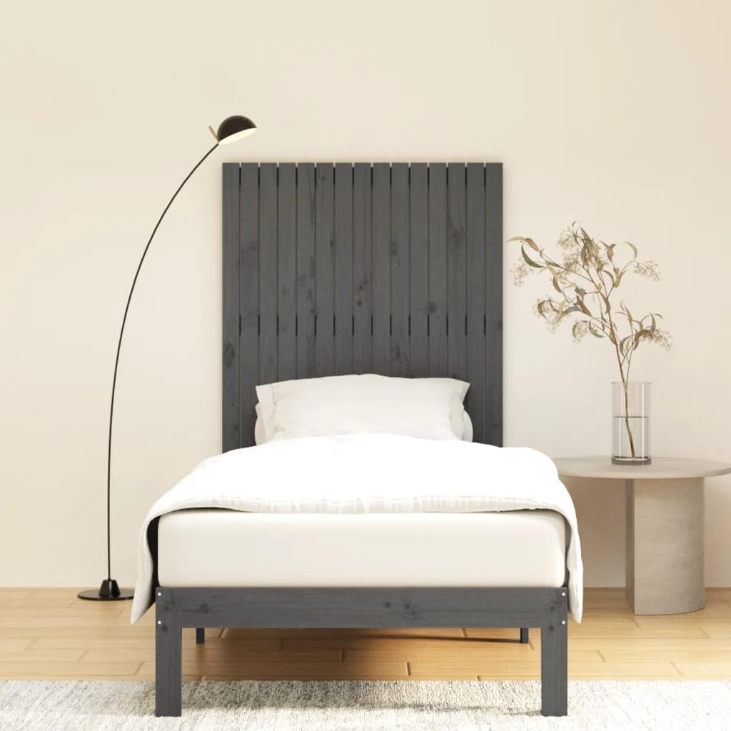 824935 Testiera da Parete Grigia 95,5x3x110 cm Legno Massello di Pino Testata in Legno,Testata Letto Matrimoniale Muebles Dormitorio Spalliera Letto Testiere per Letto Matrimoniale