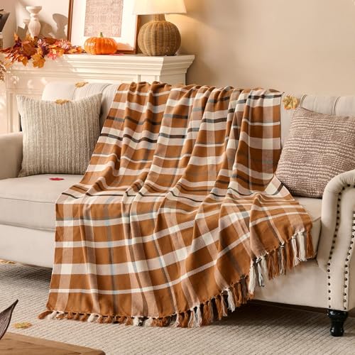 Lanpn Kuscheldecke mit Fransen, Weiche Acryl Kariert Decke, Flauschige Wohndecke für Sofa/Couch/Bett, Leichte Allseason Sofadecke Atmungsaktive...