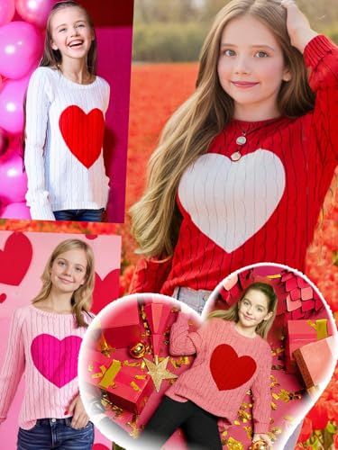 Image of Girls Sweaters Winter Tops Kids School Picture Teen Fashion Long Sleeve Crew Neck Cable Knit Casual Fall Cozy Pullover