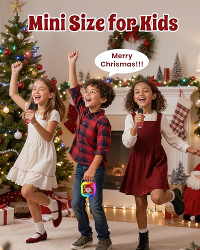 Image of CscyyAmz Santa Style Mini Karaoke Machine with 2 Wireless Microphones, Portable Bluetooth Speaker, Battery Powered, for Kids 4-12 Years (Santa Red)
