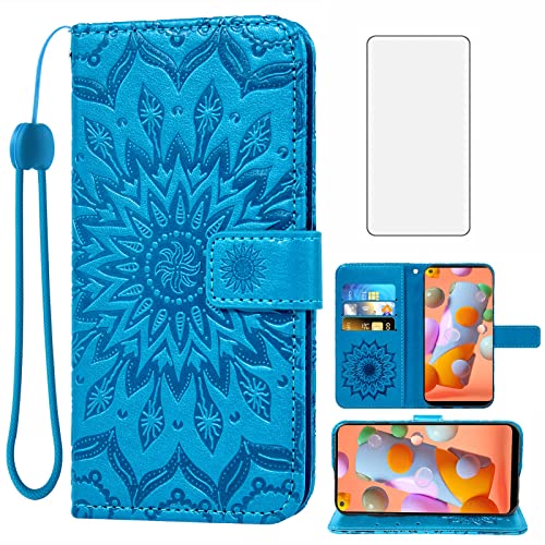 Étui portefeuille pour Samsung Galaxy A11 bleu avec rabat cuir et support carte