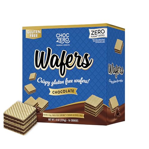 Image of ChocZero Sugar Free Chocolate Wafer Cookies, No Sugar Alcohols, Keto, Gluten Free, High Fiber, 16 Count, 8 oz Box