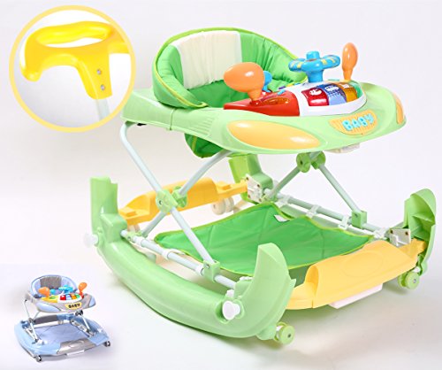 Kidmeister Gehfrei Baby Walker Lauflernhilfe mit Schiebestange Musik Spielstation, Schaukelfunktion (Grün)