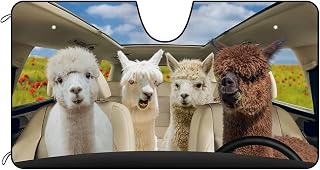Car Front Windshield Sunshade Alpaca with The Sea of Flowers Decor Vehicle Windshield Sunshade UV Ray Reflector Sun Protector Sun Shade Visor, Keep Vehicle Cool, 55" x 30"
