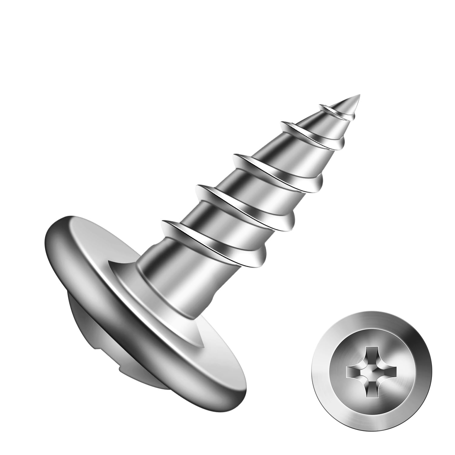 Tornillo de madera (100 unidades, acero inoxidable 410, rosca estándar, cabeza autoperforante rápida