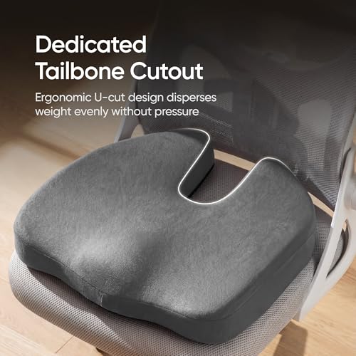 Image of Frido XL Coccyx Seat Cushion for Tailbone Pain Relief | Orthopaedic Memory Foam Chair Cushion for Office Chair, Car Seat & Work from Home | Anti Slip Base | Large Ergonomic Sitting Pillow - Grey