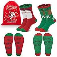 Softcozy 2 Pairs Christmas Fluffy Socks Novelty Bed Warm Thermal Slipper Sleeping Socks with Anti-Slip Christmas Gifts for Family, One Size
