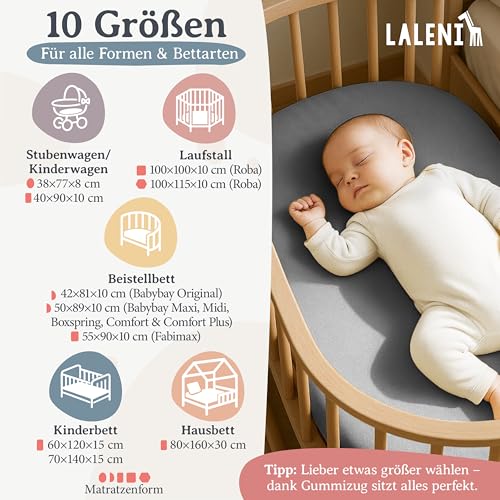 Laleni Jersey Spannbettlaken, 40x90cm, für Baby Beistellbett & Stubenwagen, 100% Baumwolle, Oeko-TEX Zertifiziert, 2er Set, Grau – Ansicht 2