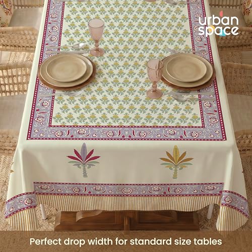 Image of Urban Space 100% Cotton Dining Table Cover 4 Seater, Jaipuri Handblock Cotton Table Cloth for Center Table, Dining Room Table Cover (Size 48 inch x 72 inch - 4 Seater, Aarvi)