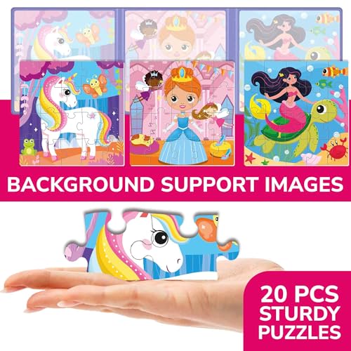 Image of Magnetic Puzzles for Toddlers 3-5 - Kids Travel Toys for Girls | 20 Pieces Puzzles Ages 2-4 - Travel Game for Kids 4-6 - Car Airplane Road Trip Activities with Unicorn, Princesses, Fairies