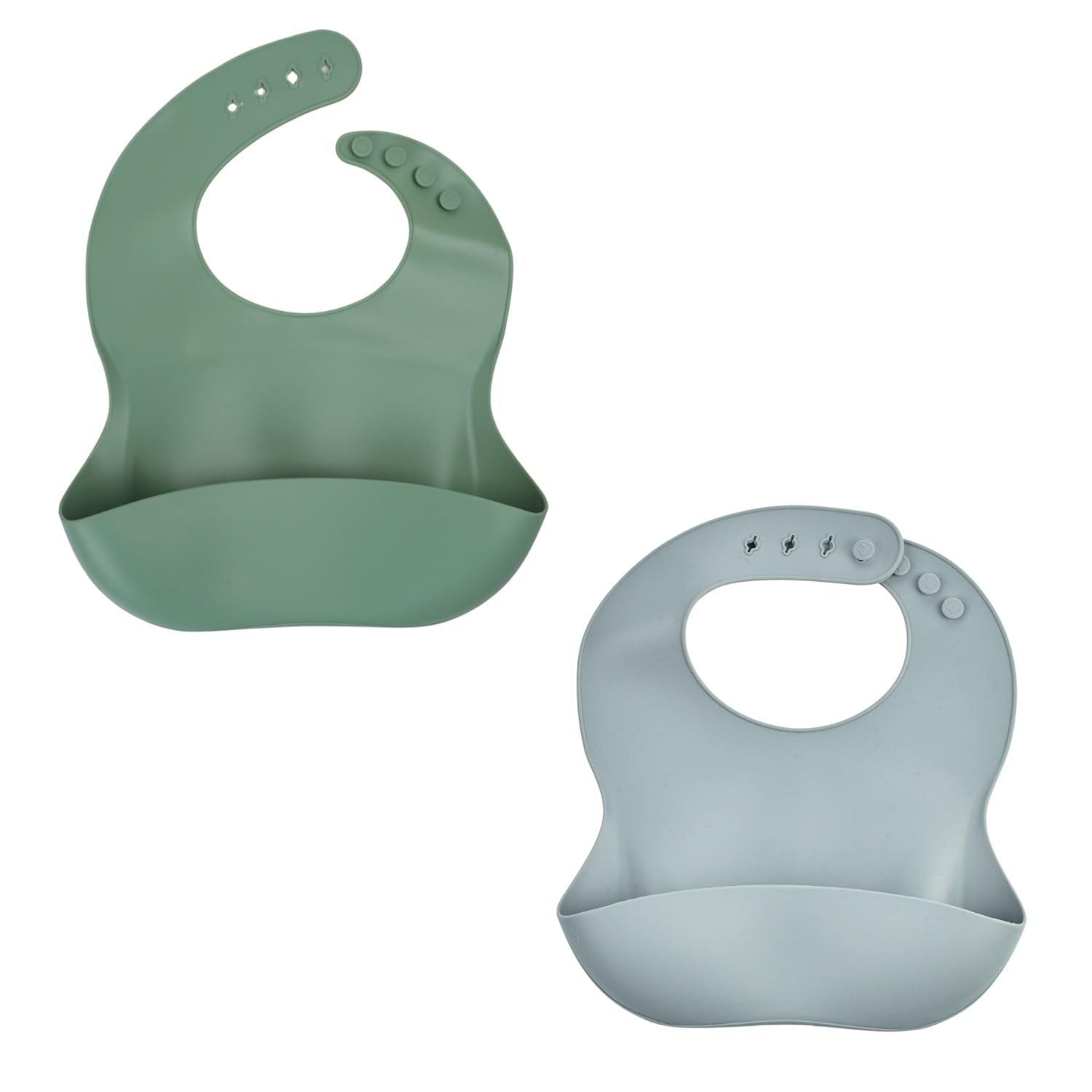Thermobaby - Juego de 2 baberos de silicona suave para bebés con bolsillo de recogida – Ajustable y fácil de limpiar – Ideal para comidas, práctico e impermeable
