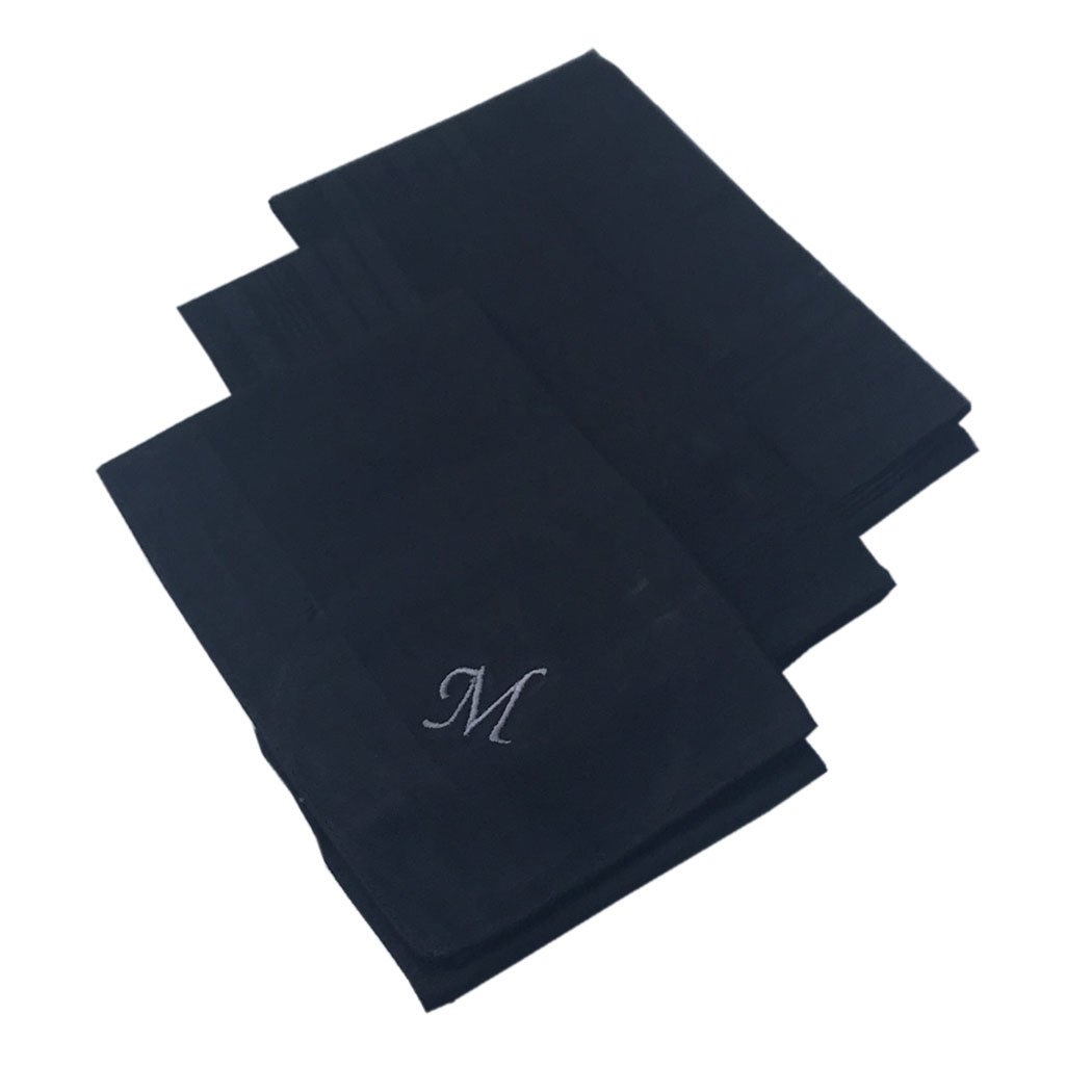 OWM Handkerchief Pack of 3 Cotton Embroidered Initial Monogram Handkerchief Men (M, ?Black)