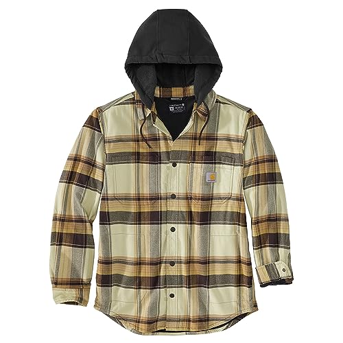 Carhartt Men's Rugged Flex Relaxed Fit Flannel Fleece Lined Hooded Shirt Jac2