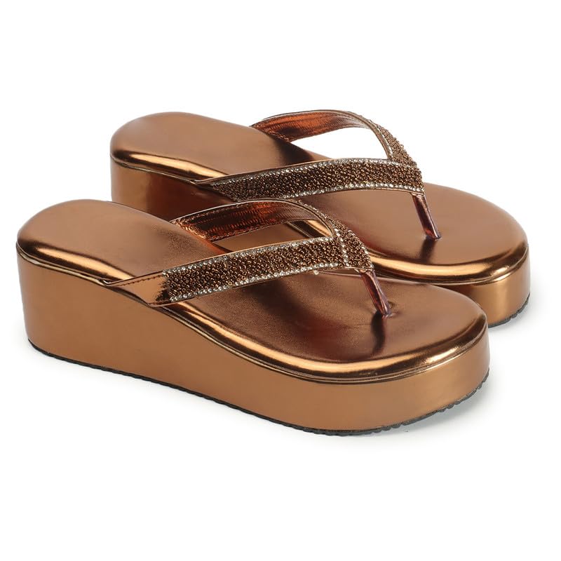Xnx Footwear Womens PU Fashion Wedges Heel Open Back Casual Fancy Sandals Solid Comfortable Sole Women Choice (Color:-Copper, Size:-5) (B0CMX1F2V3) Amazon Price History, Amazon Price Tracker