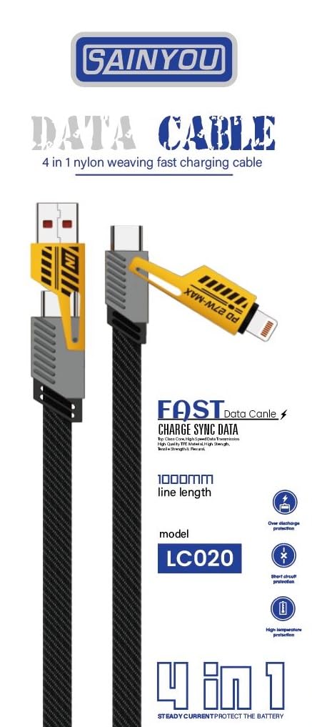 USB C DÜZ ÖRGÜLÜ HASIR AAA KALİTE 4 ü 1 arada 65/27 W 2 TO 2 FLAT FAST WIRE CABLE PD USB TYPE C İOS 4 LÜ ŞARJ KABLOSU VE VERİ AKTARIM DATA KABLO TÜM CİHAZLAR İÇİN GENİŞ UYUMLULUK HAYAT KURTARIR